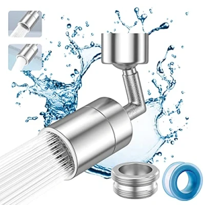 Image of Vinabo Filtro Rubinetto Rocker Tap Spray Filter Sprayer Head 720 Swivel Foam Anti Splash Aerator Faucet with 2 Modes for Kitchen Sink Bathroom M22 M24 Nozzle Adapters, Silver
