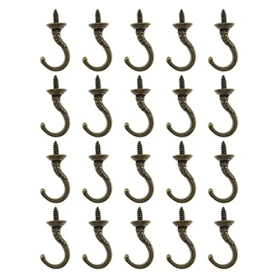 Image of ECSiNG 20Pcs Vintage Screw Hooks Retro Wall Hanging Hook Ceiling Antique Carving Cup Accessories for Home Cups Keys Calenders