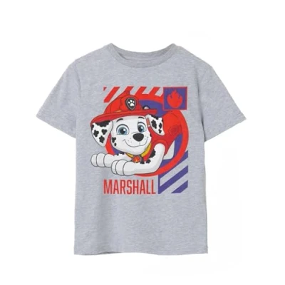 Image of Paw Patrol Boys T Shirt Grey Marshall The Fire Pup Dalmatian Graphic Tee for Kids Cartoon TV Show Short Sleeve Top Cute Daywear Character Merchandise Gift Children