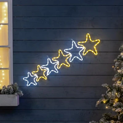 Image of CHRISTOW Star Christmas Light Outdoor Decoration, Energy Efficient LED Rope Light, Wall Mountable Silhouette, Mains Operated, 106cm (Warm White &amp; White)