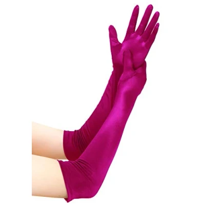 Image of EORUBE Long Opera 1920s Satin Gloves for Women Elbow Length Party Costume (Smooth 20.5&quot; Rose Red)
