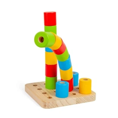 Image of Bigjigs Toys Wobbly Peg Board 17pcs Wooden Stacking Toy, Montessori Early Learning Activity, Eco Friendly &amp; Educational Gifts For Babies Toddlers, Sustainably Made, Age 12+ Months Old