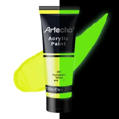 Image of Artecho Glow in the Dark Paint, Neon Yellow Paint (120ml / 4.05oz) Tubes, Art Craft Paints for Canvas, Rock, Stone, Wood, Fabric, Supplies