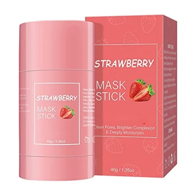 Image of Stick Mask, Strawberry Purifying Clay Charcoal Deep Cleansing Oil Control Face Facial Mask Stick, Skin Detoxifying for Moisturizing Shrink Pores Anti acne Care