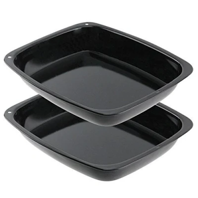 Image of Spares2go Small Vitreous Enamel Roasting Tins Oven Baking Trays (Pack of 2)