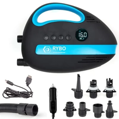 Image of RYBO Avon 20PSI High Pressure SUP Air Pump Intelligent Dual Stage Inflation &amp; Auto Off Deflation, Rechargeable Battery powered,12V DC Car Connector, for Inflatable Stand Up Paddle Boards, Kayaks.