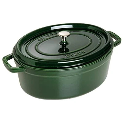 Image of Staub Cast Iron Roaster/Cocotte, Oval 33 cm, 6.7 L, Basil/Green