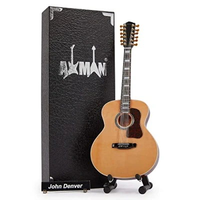 Image of Axman John Denver Miniature Guitar Replica Music Gifts Handmade Ornamental 1/4 Scale Includes a Display Box, Name Tag and Stand