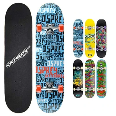 Image of Osprey Complete Skateboard 31 x 8 inch, Double Kick 9 Ply Chinese Maple Deck for Kids, Teens Adult and Beginners, Repeat, Multiple Designs