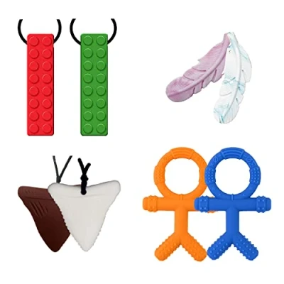Image of 8 Pack Baby Silicone Chewing Teether Necklace, Chewy Pendant for Adult &amp; Small to Wear, Soft Sensory Nursing Tools Autism, ADHD, and Teething Kids
