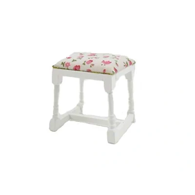 Image of Melody Jane Dolls House White Dressing Table Stool Floral Seat Miniature Bedroom Furniture