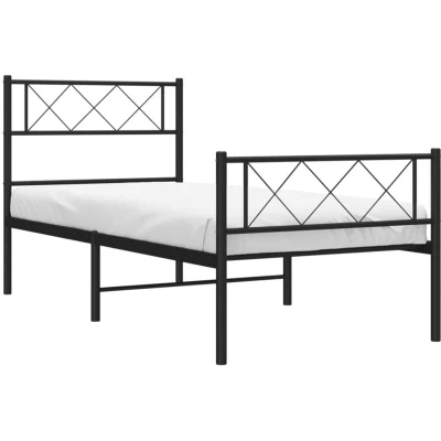 Image of vidaXL Metal Bed Frame without Mattress with Footboard Black 90x200cm