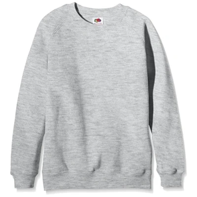Image of Fruit of the Loom Unisex Kids Raglan Premium Sweater, Heather Grey, 12 13 Years (Manufacturer Size:34)