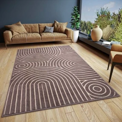 Image of Hanse Home Wave Design Living Room Rug Flat Weave Modern, Scandinavian Boho Style, Geometric 3D Effect, for Dining Room, Children&#039;s Hallway Brown, 133 x 190 cm