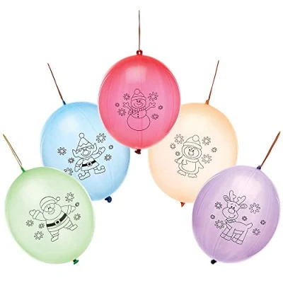 Image of Baker Ross FX384 Christmas Punching Balloons Pack of 10, Party Bag Filler for Kids, Kids Xmas Balloon, Festive Favour