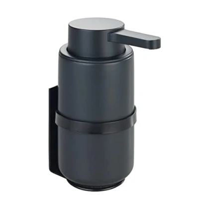 Image of WENKO Woya Wall Mounted Soap Dispenser, Black, 250 ml, Ceramic, Refillable, Turbo Loc Mounting, Kitchen &amp; Bathroom Use