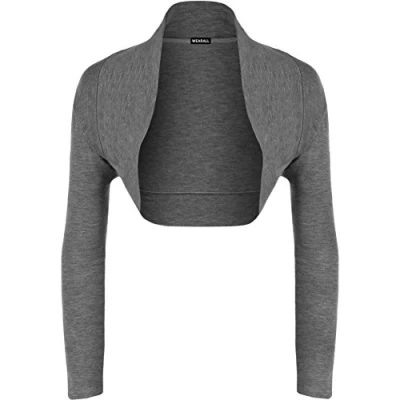 Image of WearAll Ladies Long Sleeve Shrug Womens Bolero Cardigan Top Dark Grey 20 22