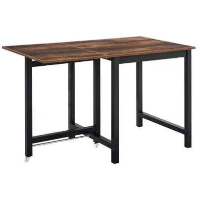 Image of HOMCOM Foldable Dining Table Drop Leaf Folding Side Console Writing Desk for Kitchen, Room, Rustic Brown