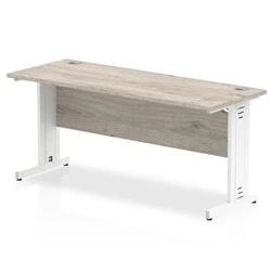 Image of Impulse 1600x600mm Straight Desk Grey Oak Top White Cable Managed Leg