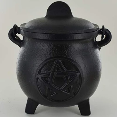 Image of Cast Iron Cauldron Pentagram Large Witch &amp; Magic Accessory for Wicca Potions Neopaganism Gift