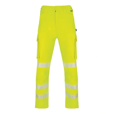 Image of Beeswift Envirowear Saturn Yellow Hi Vis Trouser Unisex Reflective Sustainable Circular Process Safety PPE Workwear 28 Regular