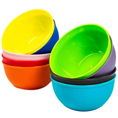 Image of Youngever 9 Pack 300ml Small Plastic Bowls, Re usable Kids Toddler Bowls Set of in Assorted Colors (Rainbow)