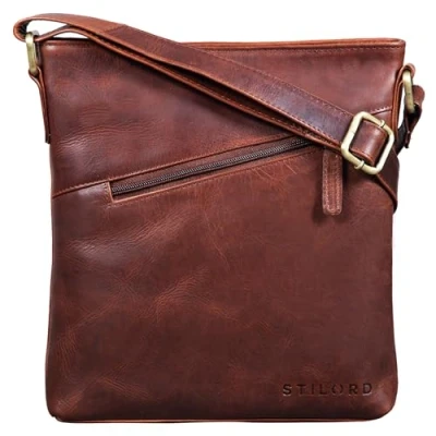 Image of STILORD &#039;Stella&#039; Vintage Handbag Leather Small Women Cross Body Purse Ladies Shoulder Bag Tote Satchel Top Zip for iPad Genuine Leather, Colour:Porto Cognac