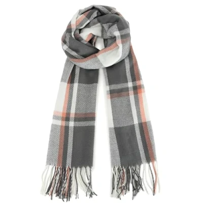 Image of Miss Lulu Scarf for Men Plaid Check Winter Warm Soft Wool Scarves with Tassel Large Tartan Wrap (Grey)