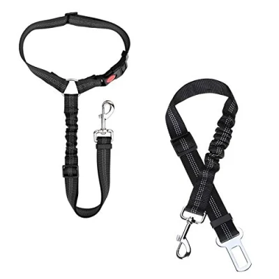 Image of Dog Car Seat Belt,Headrest Belt,Adjustable Lead Restraint Belt,with Elastic Bungee Buffer and Reflective Stripe Safety Harness,Pet Travel Accessories