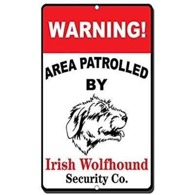 Image of Metal Sign 8x12 Inches Warning Area Patrolled By Irish Wolfhound