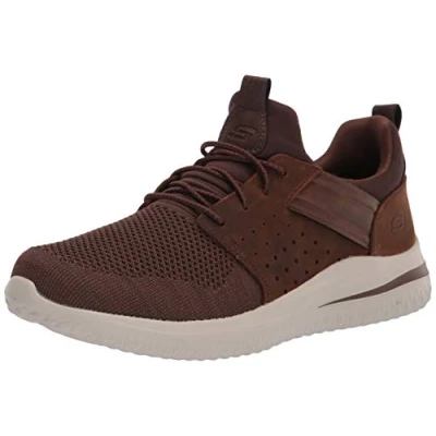 Image of Skechers Men&#039;s Delson 3.0 Cicada Knitted Bungee lace Slip on, Brown, 8 UK