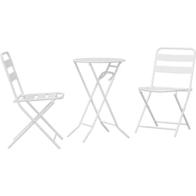 Image of vidaXL 3 Piece Folding Bistro Set White Steel