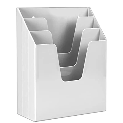 Image of Acrimet Vertical Triple File Folder Holder Organizer, Sorter (Plastic) (White Color)