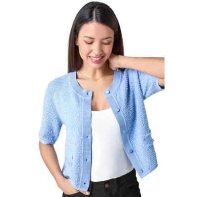 Image of Roman Womens Fringe Detail Sparkle Button Cotton Cardigan Blue Size 20 UK