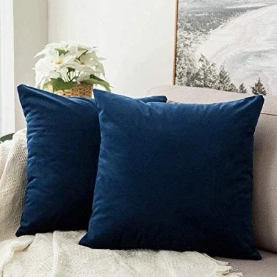 Image of MIULEE Decorative Velvet Cushion Covers 45cm x 45cm/Square Throw Pillowcases for Sofa Bedroom with Invisible Zipper 18x18 Inch Navy Blue Sets of 2