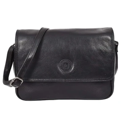 Image of Womens Cross Body Real Leather Messenger Bag Flap HOL7002 (Black)