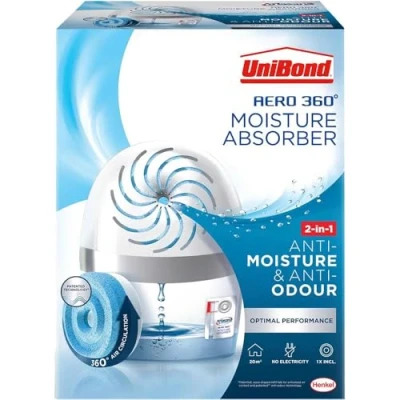 Image of UniBond AERO 360º Moisture Absorber, Ultra Absorbent Dehumidifier, Helps to Prevent Condensation, Mould &amp; Musty Smells, Refillable Condensation 1 Device incl. Refill Tab 450 g