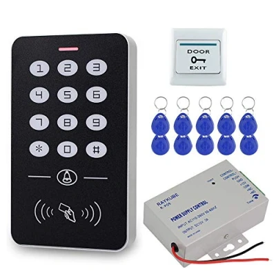 Image of HFeng Cheap Access Control System Kit 125KHz RFID Keypad + DC12V 3A Power Supply Controller Door Exit Button 10pcs Keyfobs Card for Home Alarm Wooden/Metal/Glass