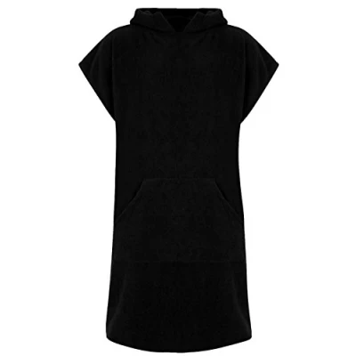 Image of Adults Hooded 100% Cotton Changing Robe Beach Terry Towelling Poncho Towel Swimming Surf (Black, L/XL)
