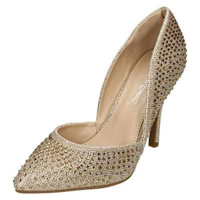 Image of Anne Michelle Ladies High Heel Waisted Court Shoes Rose Gold Glitter UK Size 8 EU 41 US 10