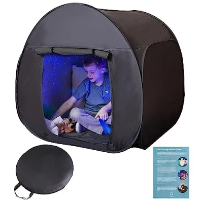 Image of Sensory Tent Calm Down For Children To Play And Relax Corner Helps With Autism, SPD, Anxiety &amp; Improve Focus Black Out Tents Autistic (90 Cm)