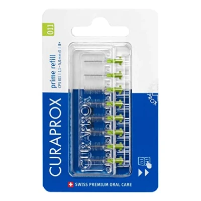 Image of Curaprox CPS 011 Prime Refill Interdental Brushes, Lime Green, 8 Count x 1.1mm 5mm Internal Toothbrushes.