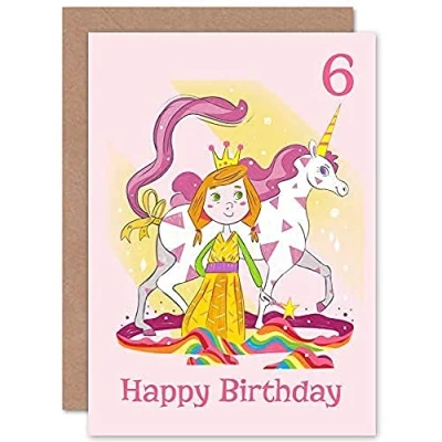 Image of Wee Blue Coo Unicorn Princess Magic 6th Birthday Greeting Card With Envelope Blank Inside Premium Quality
