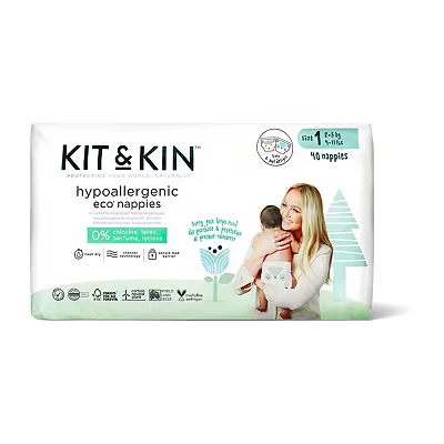 Image of Kit &amp; Kin Eco Nappies Size 1, 38 pack, 2 5kg/4 11lbs