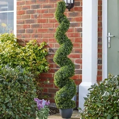 Image of Garden Mile Topiary Twirl Tree in Plant Pot Faux Plants Artificial &amp; Doorway Patio Decking Décor Round Standing Indoor Outdoor Weather Resistant Ornamental Decorative Bush (150cm)