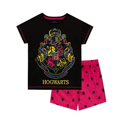 Image of Harry Potter Girls Short Pyjamas Hogwarts Black 10 11 Years