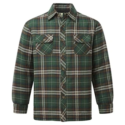 Image of Mens Padded Lined Lumberjack Shirt Blue Castle Warm S XXXL RED Green (Green/Brown Check (121), XL)