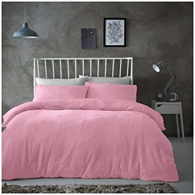 Image of GC GAVENO CAVAILIA Soft &amp; Cosy Teddy Popcorn Honeycomb Duvet Cover with Pillowcases, Luxury Fleece Warm Quilt Set, King Size Bedding, Blush Pink