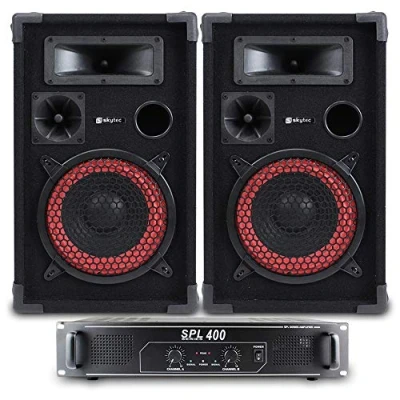 Image of 2x Max 8&quot; Party Speakers + Amplifier Cables Disco DJ System Package 500W