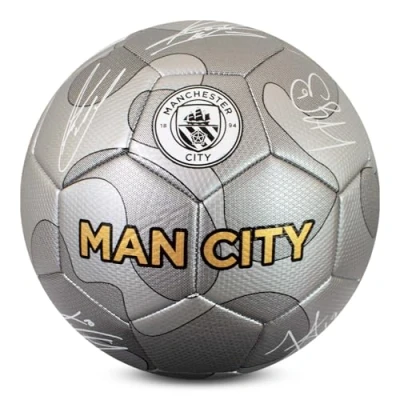 Image of Hy Pro Officially Licensed Manchester City F.C. Silver Camo Signature Football Size 5, Man City, Training, Match, Merchandise, Collectible For Kids and Adults